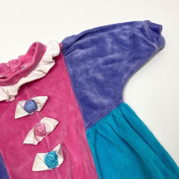 Vtg Girls Bright Color Block Velour Jumpsuit 6-9 M - Picture 2 of 10